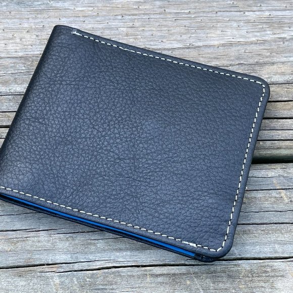 Handmade Leather Wallet BlueBlack Men Card Holder Bifold Purse Multi CardHolder - Picture 4 of 16